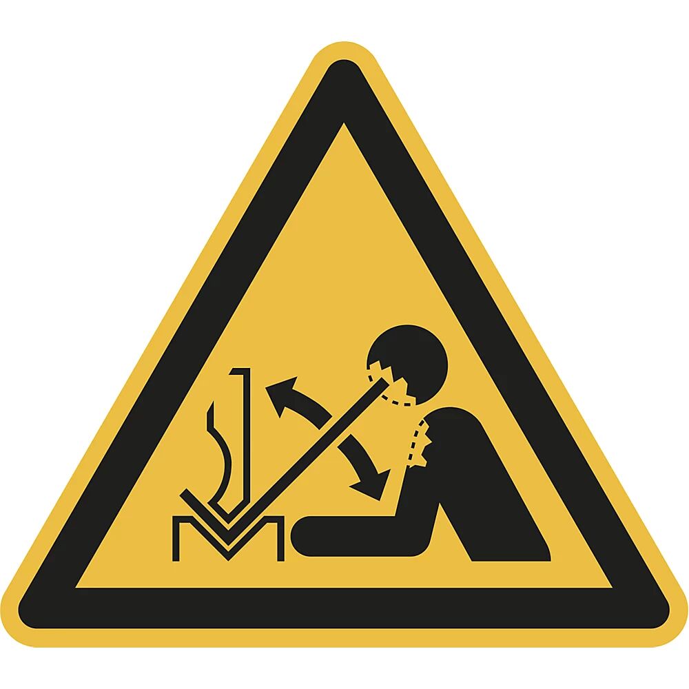 Warnkennzeichen Warnung vor hochschnellendem Werkstück in einer Presse, VE 10 Stk Folie, Schenkellänge 200 mm