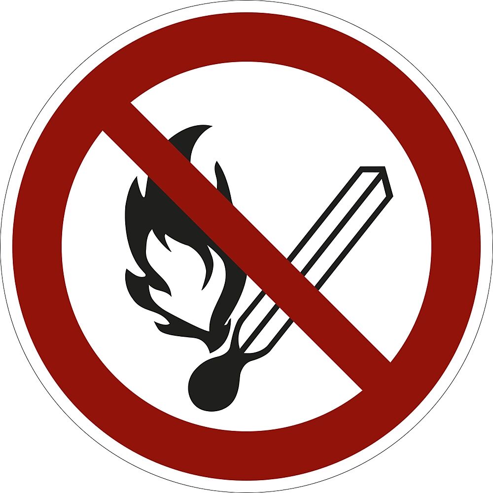 Verbotszeichen Feuer, offenes Licht und Rauchen verboten, VE 10 Stk Aluminium, Ø 100 mm