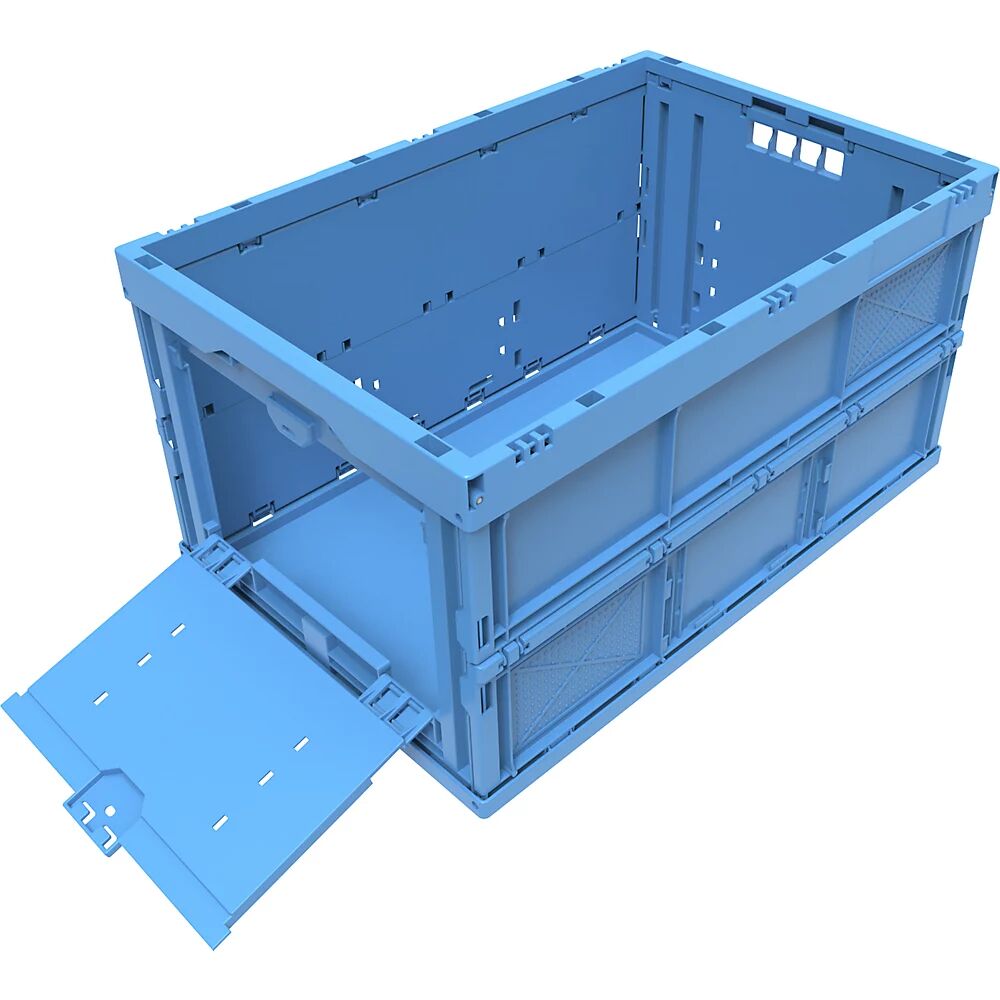 Faltbox aus Polypropylen Inhalt 65 l, geschlossen mit stirnseitiger Entnahmeklappe blau, ohne Deckel