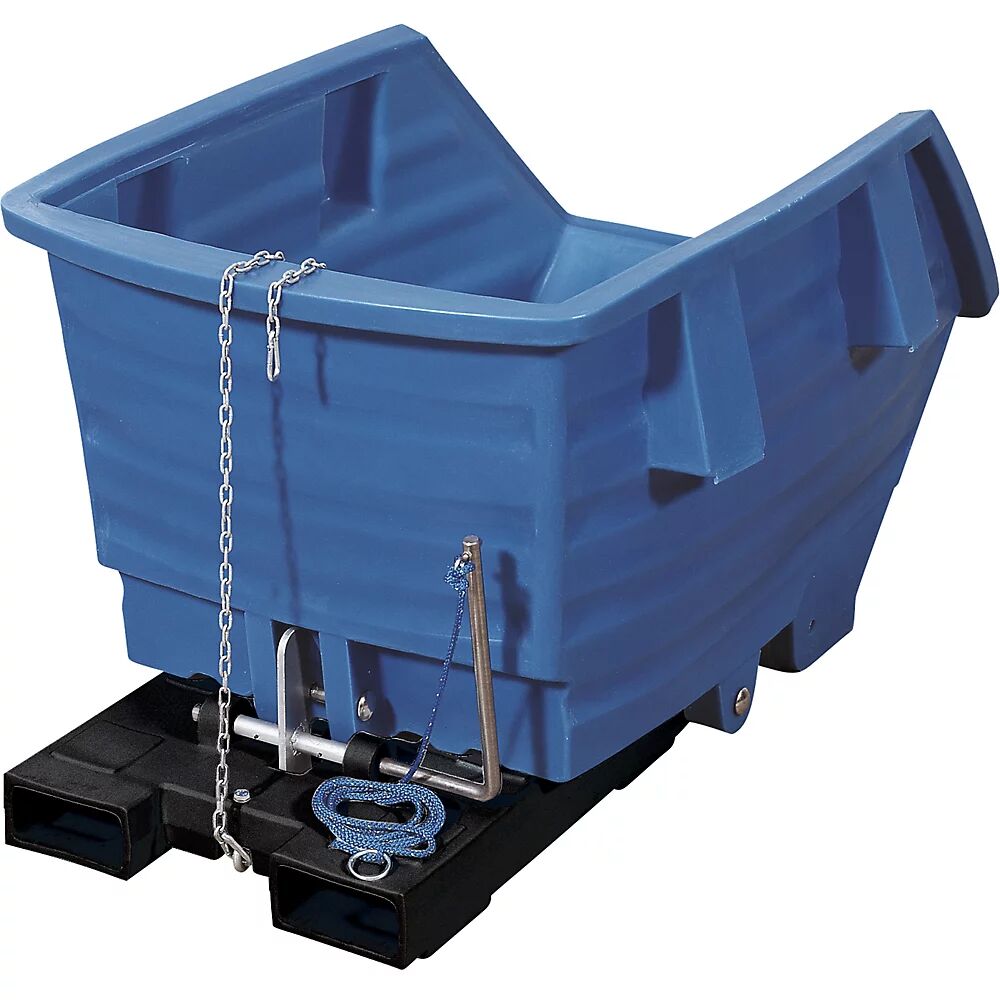 Kippbehälter aus Polyethylen mit Einfahrtaschen Volumen 0,5 m³, blau