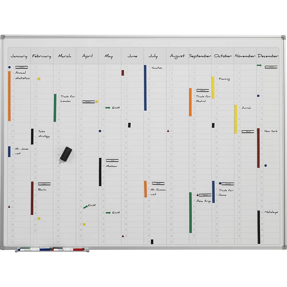 EUROKRAFTbasic Jahresplaner, neutral mit senkrechter Monatseinteilung BxH 1200 x 900 mm