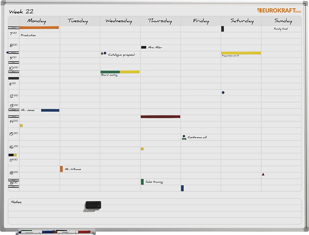 EUROKRAFTbasic Wochenplaner, neutral mit 7-Tage-Einteilung BxH 1200 x 900 mm