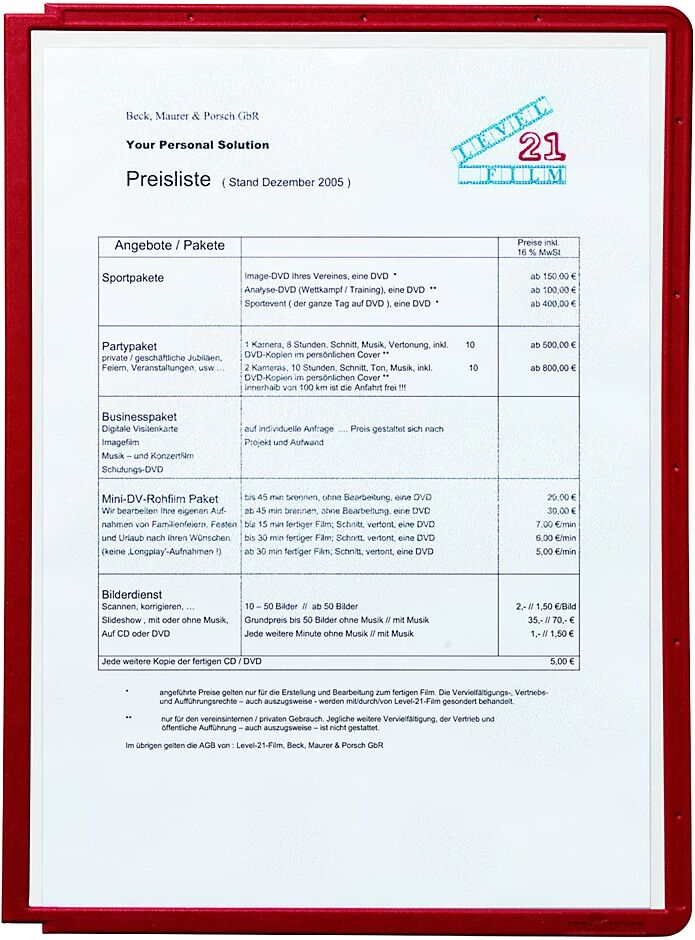 DURABLE Klarsichttafel mit Profilrahmen für DIN A4, VE 10 Stk rot, ab 3 VE