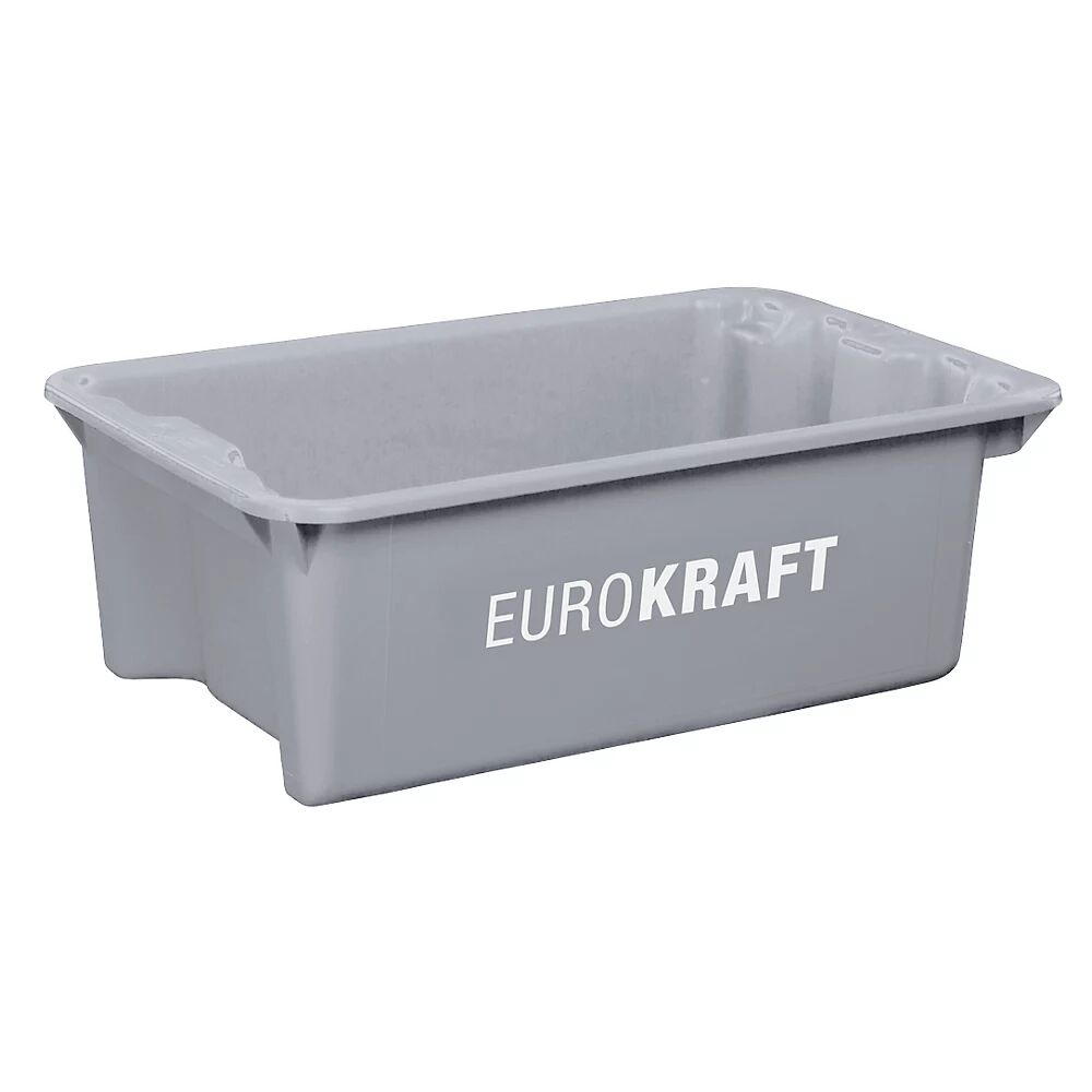 EUROKRAFTpro Drehstapelbehälter aus lebensmittelechtem Polypropylen Inhalt 34 Liter, VE 3 Stk Wände und Boden geschlossen, grau