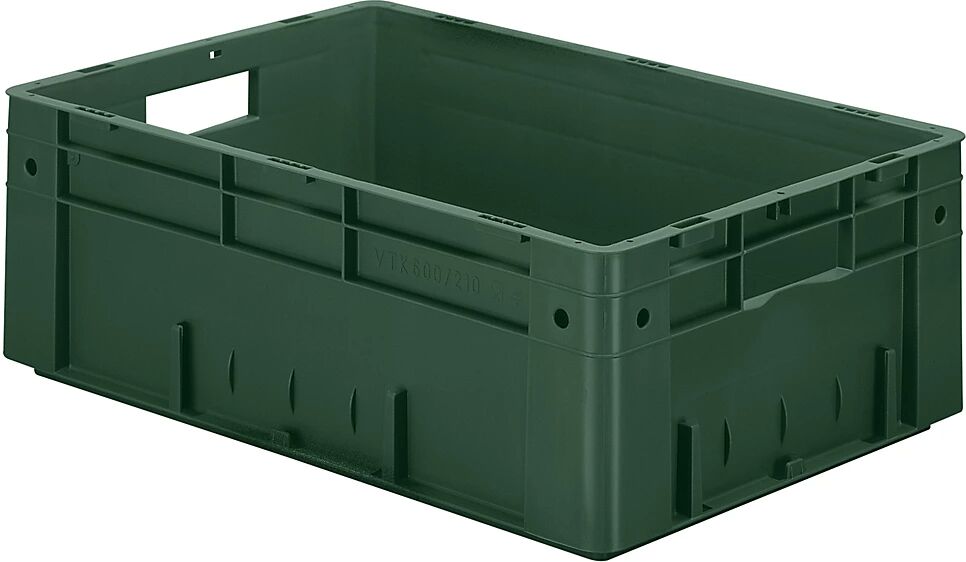 Schwerlast-Euro-Behälter, Polypropylen Inhalt 38 l, LxBxH 600 x 400 x 210 mm, Wände geschlossen Boden geschlossen, grün, VE 2 Stk