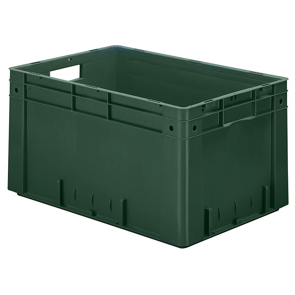 Schwerlast-Euro-Behälter, Polypropylen Inhalt 60 l, LxBxH 600 x 400 x 320 mm, Wände geschlossen Boden geschlossen, grün, VE 2 Stk