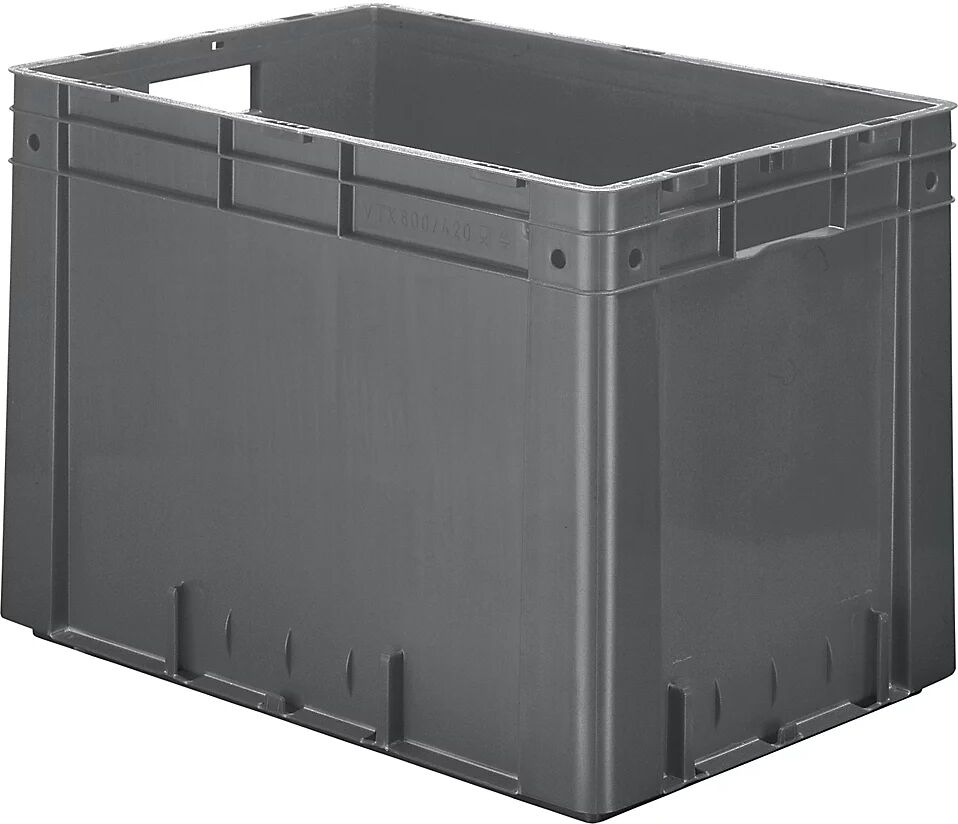 Schwerlast-Euro-Behälter, Polypropylen Inhalt 80 l, LxBxH 600 x 400 x 420 mm, Wände geschlossen Boden geschlossen, grau, VE 2 Stk