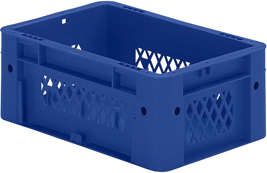 Schwerlast-Euro-Behälter, Polypropylen Inhalt 4,1 l, LxBxH 300 x 200 x 120 mm, Wände durchbrochen Boden geschlossen, blau, VE 8 Stk