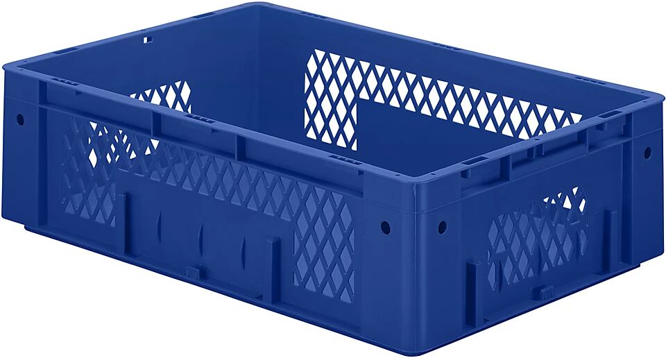 Schwerlast-Euro-Behälter, Polypropylen Inhalt 31 l, LxBxH 600 x 400 x 175 mm, Wände durchbrochen Boden geschlossen, blau, VE 2 Stk