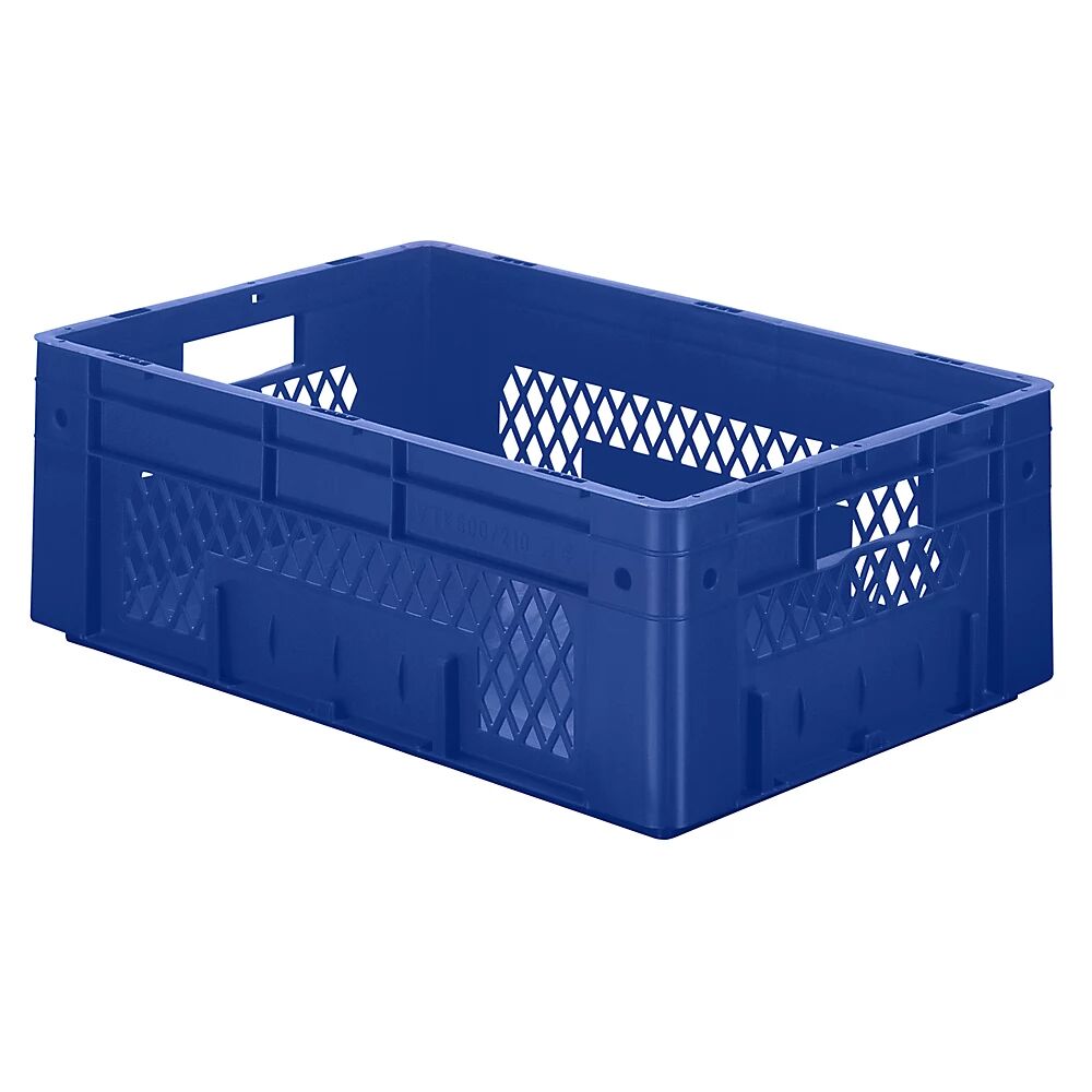 Schwerlast-Euro-Behälter, Polypropylen Inhalt 38 l, LxBxH 600 x 400 x 210 mm, Wände durchbrochen Boden geschlossen, blau, VE 2 Stk