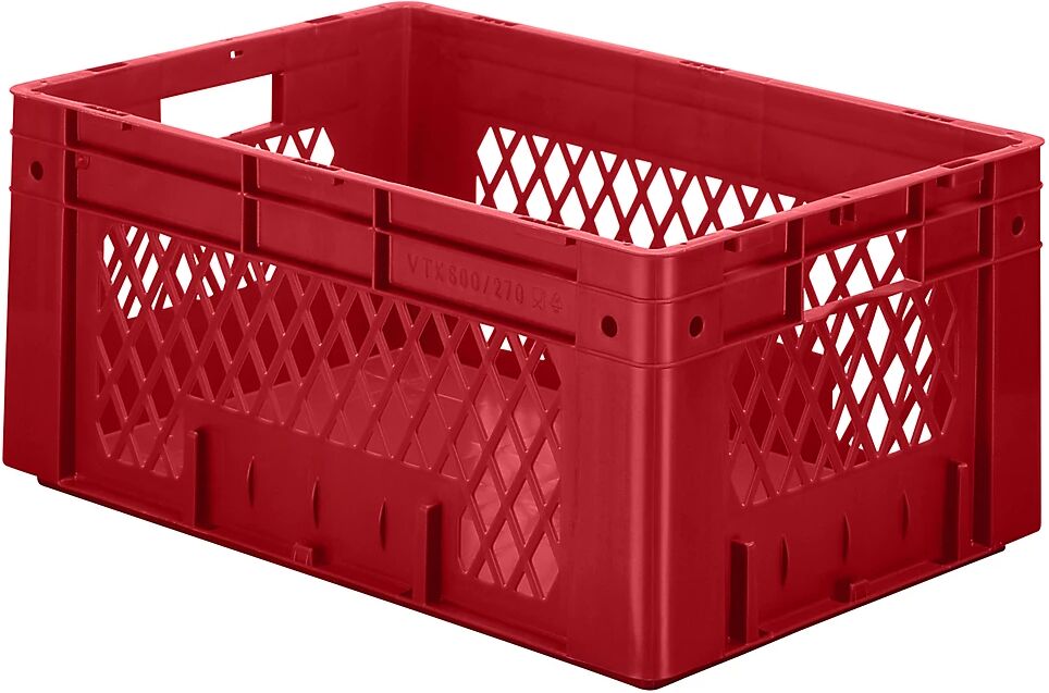 Schwerlast-Euro-Behälter, Polypropylen Inhalt 50 l, LxBxH 600 x 400 x 270 mm, Wände durchbrochen Boden geschlossen, rot, VE 2 Stk