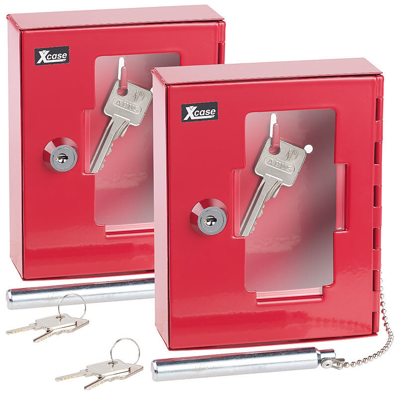 Xcase 2er Pack Profi-Notschlüssel-Kasten mit Einschlag-Klöppel &Sicherheits