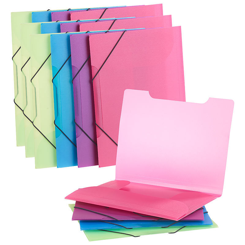 General Office 16er-Set Eckspanner-Einschlagmappen mit Gummizug, Kunststoff, 4 Farben