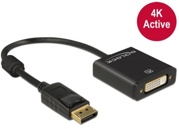 DeLock 62599 - Adapter Displayport 1.2 Stecker > DVI Buchse 4K Aktiv - Schwarz