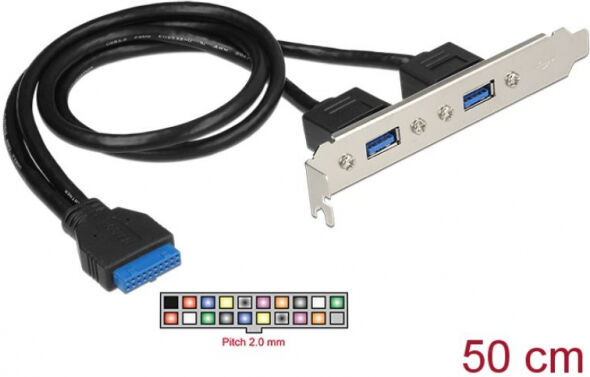 DeLock 84836 - Slotblech 1 x 19 Pin USB 3.0 Pfostenbuchse intern > 2 x USB 3.0 Typ-A Buchse extern