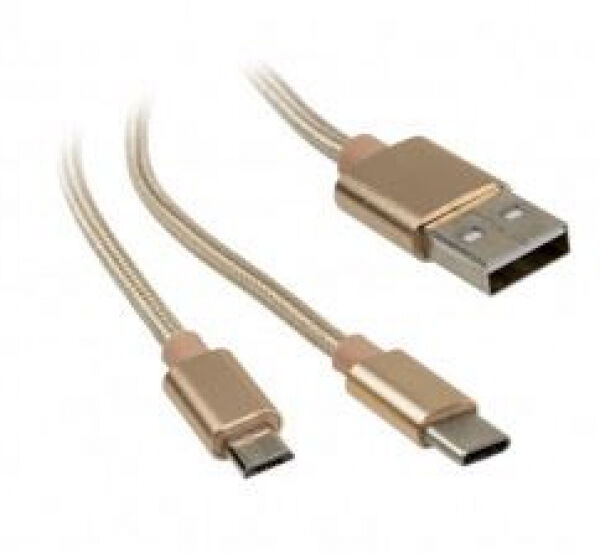 Akasa AK-CBUB42-12GL - 2 in 1 USB 2.0 Kabel Typ A zu Micro-B und Typ C Gold - 1m