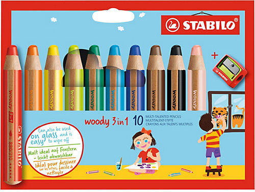 STABILO Buntstifte woody 3 in 1, 10 Farben, inkl. Spitzer