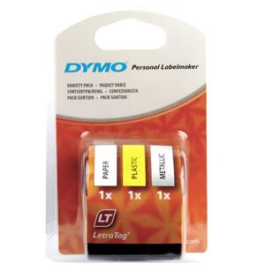 Tape DYMO LetraTag 3-pack gul/vit/metallic