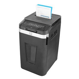 HP Pro Shredder Auto 400CC Aktenvernichter mit Partikelschnitt P-4, 4 x 12 mm, bis 400 Blatt, schwarz