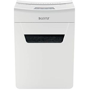 Leitz IQ 80950000 6M Premium Destructeur de Documents Coupe Micro Sécurité P5, Capacité 7-6 Feuilles (70-80 grs), Corbeille 18 litres, Blanc - Publicité