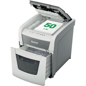 Leitz IQ 80350000 Auto+ Small Office Destructeur de Documents Automatique, Coupe Croisée, Sécurité P4, Capacité 50 Feuilles, Corbeille 20L, Blanc - Publicité