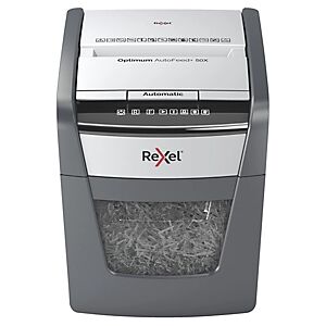 Rexel Destructeur de documents Optimum Auto+ 50X coupe croisée DIN P4 - 50 feuilles - corbeille 20L - Publicité