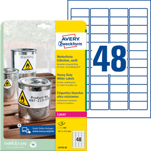 AVERY ZWECKFORM AVZ L4778-20 - Folien-Etiketten, wasserfest, 45,7 x 21,2 mm, 960 Stück, weiß