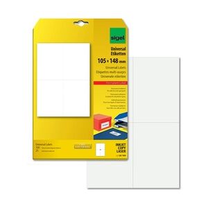 Sigel LA164 Universal-Etiketten, 105 x 148 mm, weiß, 100 Etiketten