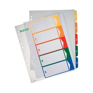 LEITZ Plastikregister 1-5, bedruckbar, A4, PP, 5 Blatt, farbig