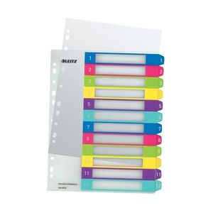 LEITZ Plastikregister WOW 1-12, bedruckbar, A4, PP, 12 Blatt, farbig