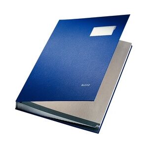 LEITZ Unterschriftsmappe blau, A4, 20-tlg., grauer Fächerblock, 3 Sichtlöcher, aufklappbares Beschrifungsfenster