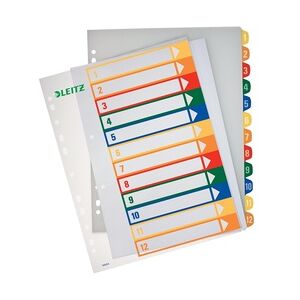 LEITZ Plastikregister 1-12, bedruckbar, A4, PP, 12 Blatt, farbig