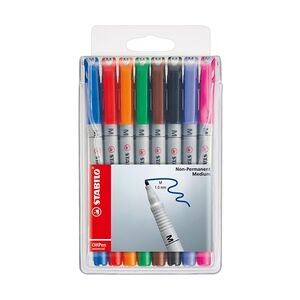 STABILO Folienstift OHPen universal, 1 mm, wasserlöslich, Etui mit 8 Stiften