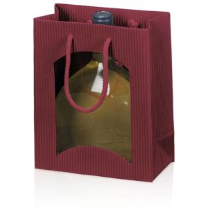 KK VERPACKUNGEN 500 x Tragetasche für 1 Flasche Bocksbeutel 170x85x200 mm offene Welle Fenster Bordeaux - Rot, Bordeaux