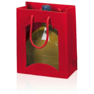 KK VERPACKUNGEN 500 x Tragetasche für 1 Flasche Bocksbeutel 170x85x200 mm offene Welle Fenster Rot - Rot