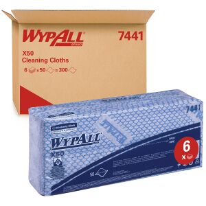 Kimberly Clark Professional WYPALL* X50 Wischtücher - Interfold, ungeprägt, blau, 59 g/m², 1 Karton = 6 Boxen à 50 Stück