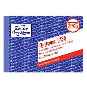 Avery Zweckform Quittungsblock 1735-5, A6 quer, 2 x 40 Blatt, 4er Pack + 1 gratis