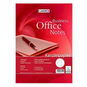 LANDRÉ Kanzleipapier Office, 250 Doppelbögen, DIN A3/A4 gefalzt, 80 g/m², kariert, mit Rand, rot