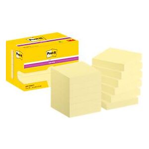 Post It POST-IT Haftnotizen Super Sticky Notes 622-12SSCY, 51 x 51 mm, wiederablösbar, cellophanfrei verpackt, kanariengelb, 12 x 90 Blatt