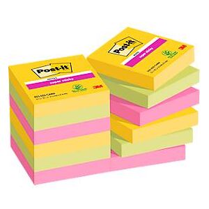 Post It POST-IT Haftnotizen Super Sticky Notes Carnival 622-6SS-CARN, 48 x 48 mm, wiederablösbar, cellophanfrei verpackt, farbig, 12 x 90 Blatt