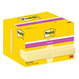 Post It Post-It® Haftnotizen Super Sticky Notes, gelb, 47,6 x 73 mm, 90 Blatt/Block, 12 Blöcke, in Kartonverpackung