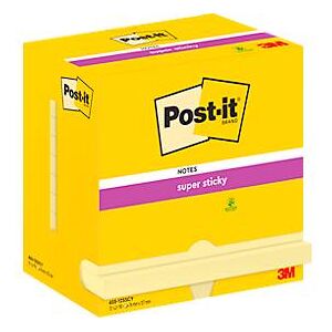 Post It Post-It® Haftnotizen Super Sticky Notes, gelb, 76 x 127 mm, 90 Blatt/Block, 12 Blöcke, in Kartonverpackung