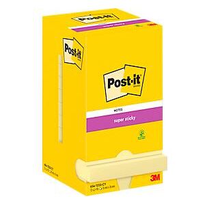 Post It Post-It® Haftnotizen Super Sticky Notes, gelb, 76 x 76 mm, 90 Blatt/Block, 12 Blöcke, in Kartonverpackung