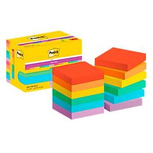 Post It POST-IT Haftnotizen Super Sticky Notes Playful 622-12SS-PLAY, 51 x 51 mm, wiederablösbar, cellophanfrei verpackt, farbig, 12 x 90 Blatt