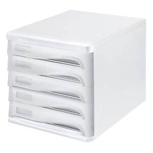 Schubladenbox helit, 5 Schübe, DIN A4, B 265 x H 250 x T 340 mm, Polypropylen, Gehäuse weiß/Schublade grau