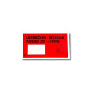 1-PACK Dokumententaschen aus Pergamin Papier Lieferschein/Rechnung rot DIN-Lang, 1000 Stk.