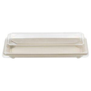 1-PACK Sushi Tray aus Zuckerrohr mit klarem PET-Deckel 22,1 x 9,2 x 2,2 cm, 50 Stk.