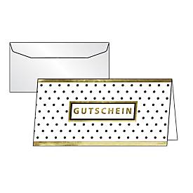 Gutscheinkarte Sigel „Golden Glimmer“, Format DIN lang, 210 x 105 mm, Innentext, mit transparenten Umschlägen, Glanzkarton mit Goldprägung, 10 Stück