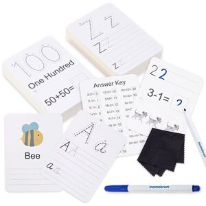 Mamabrum, uddannelseskort til at lære at skrive - tal og alfabeter, 52 dobbeltsidede kort, 2 klude, 1 sletbar pen, opbevaringsboks,...