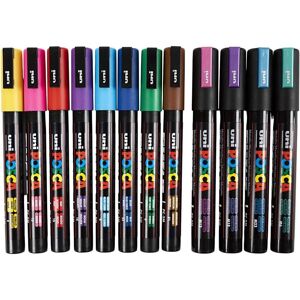 Uni-Posca Posca Marker Set , Mixade färger och spetsar PC-5M + PC-3M spets 0,9-1,3 + 2,5 mm 12p